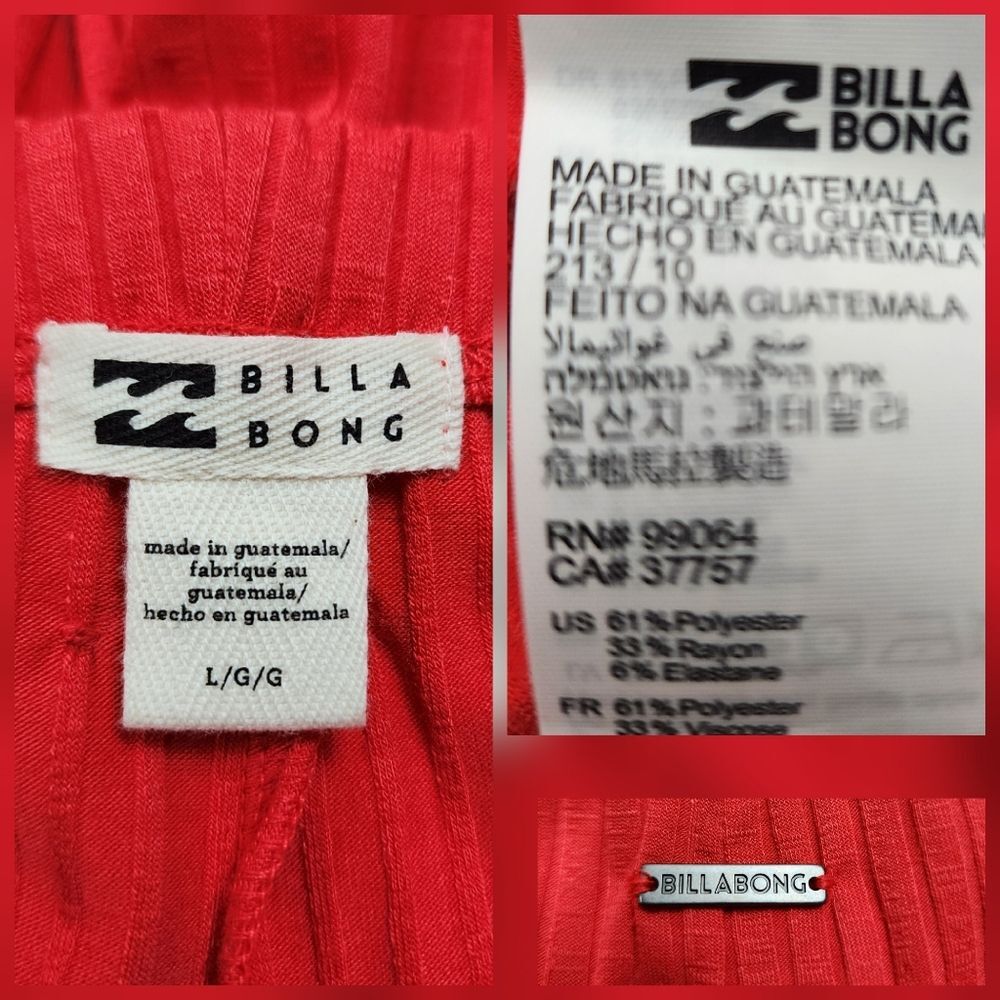 Billabong Easy Waves Pants Ribbed Wide Leg Cropped Red Coral Size L - Picture 2 of 14